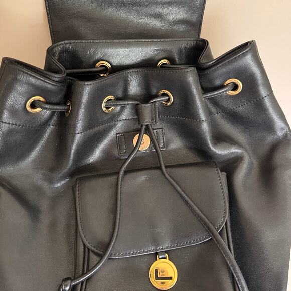 Lancel Paris Black Leather Drawstring Backpack - Picture 3 of 10